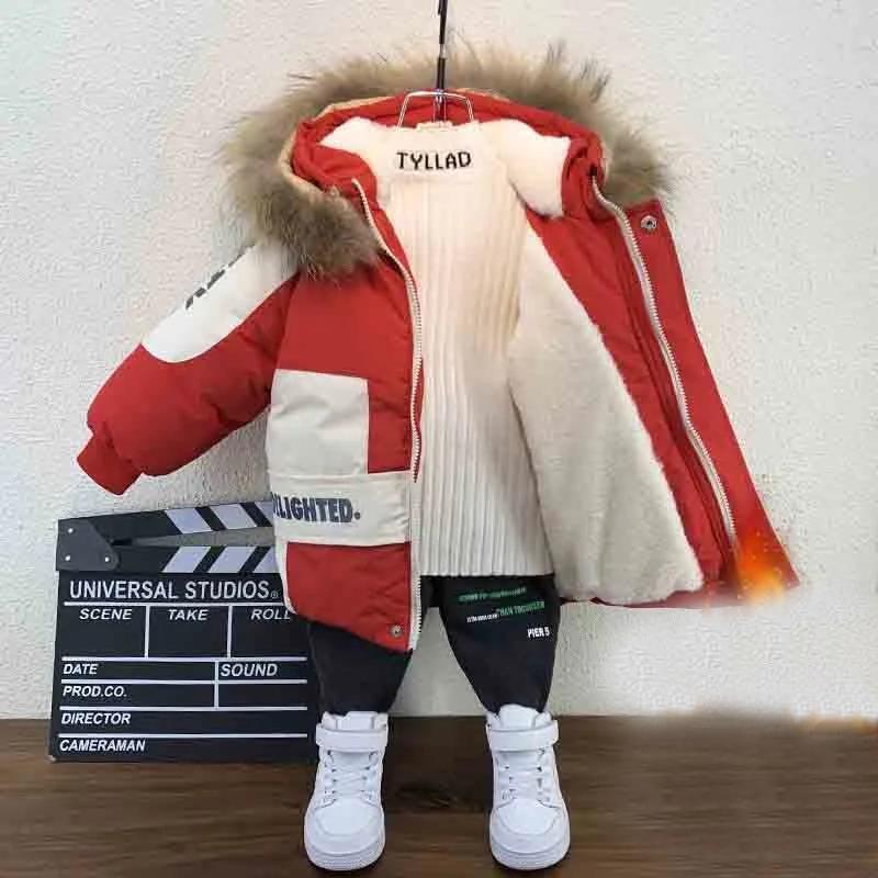 Boys' Winter Clothes Padded Clothes Baby Winter Quilted Plus Velvet Thick Warm Jackets Children's Padded Clothes Handsome and Cute Wind Jackets