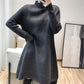 Autumn and Winter Mid-length Casual Sweater Half High Neck Thick Pullover Blouse Knitted Loose Women Sweater Dress