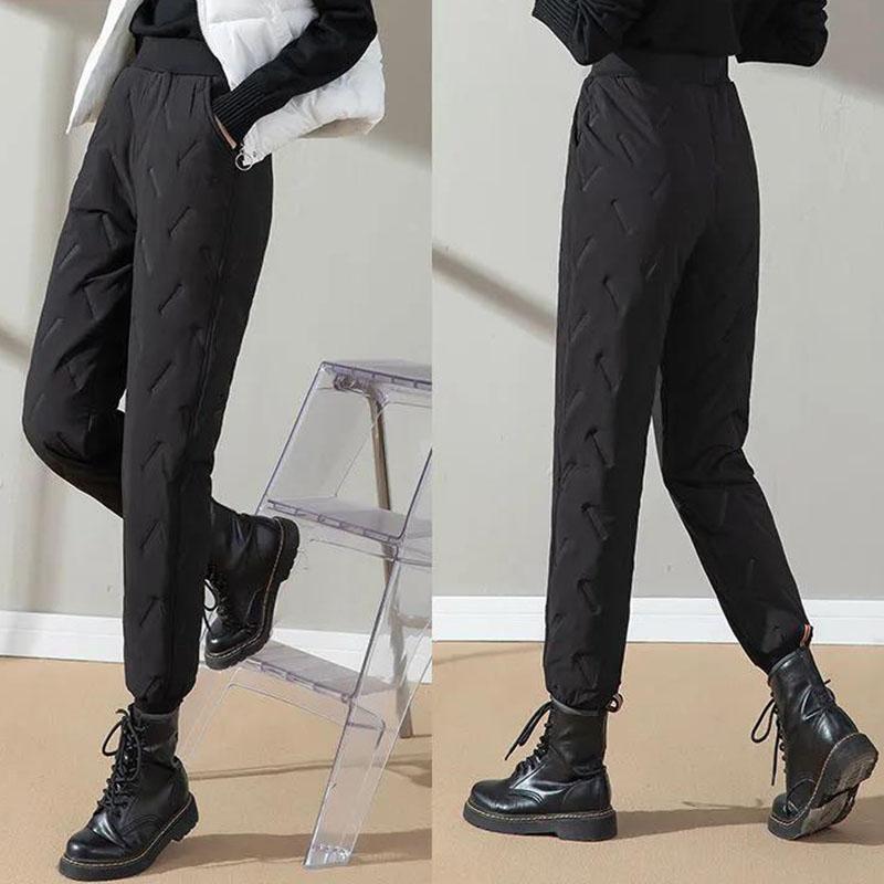 Winter High-waist Thick Warm Pants Silk Cotton Plus Size Slim Women's Outer Wear Pure Color Thinner Down Cotton Casual Pants