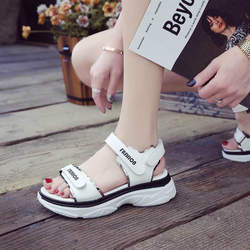 Korean Women's Flat Sandals All-match Rome Velcro Summer Shoes Student Platform Casual Women's Shoes