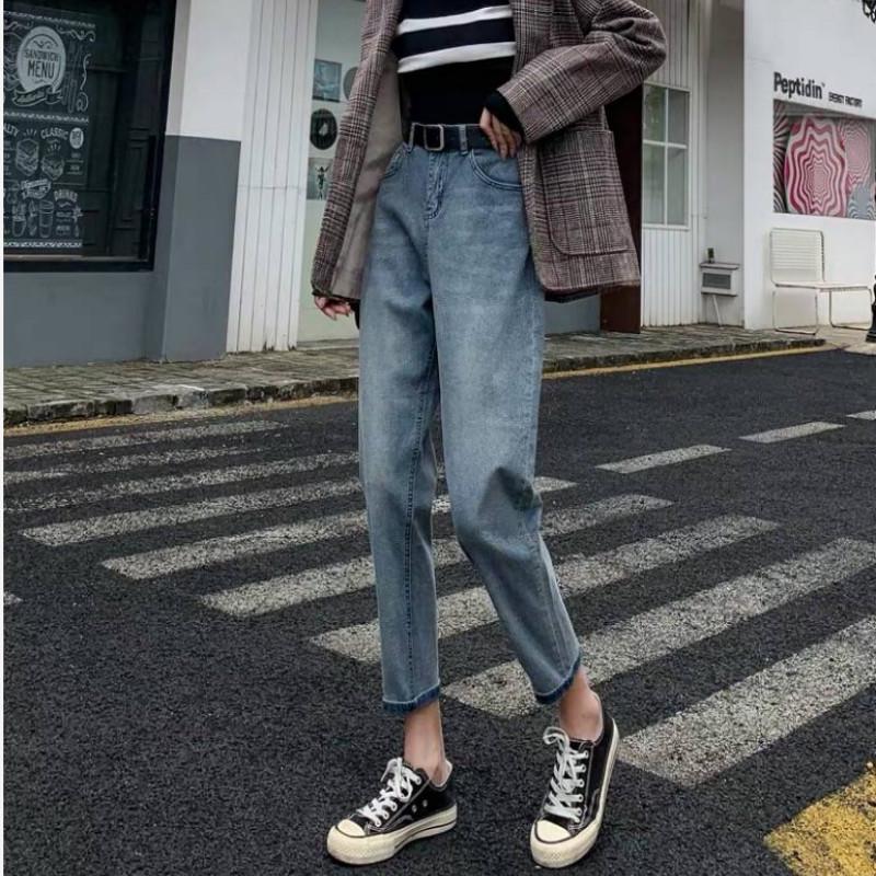 WTEMPO Jeans Women's High Waist Was Thin and Tall Loose and Wide-legged Harlan Straight Radish Dad Pants