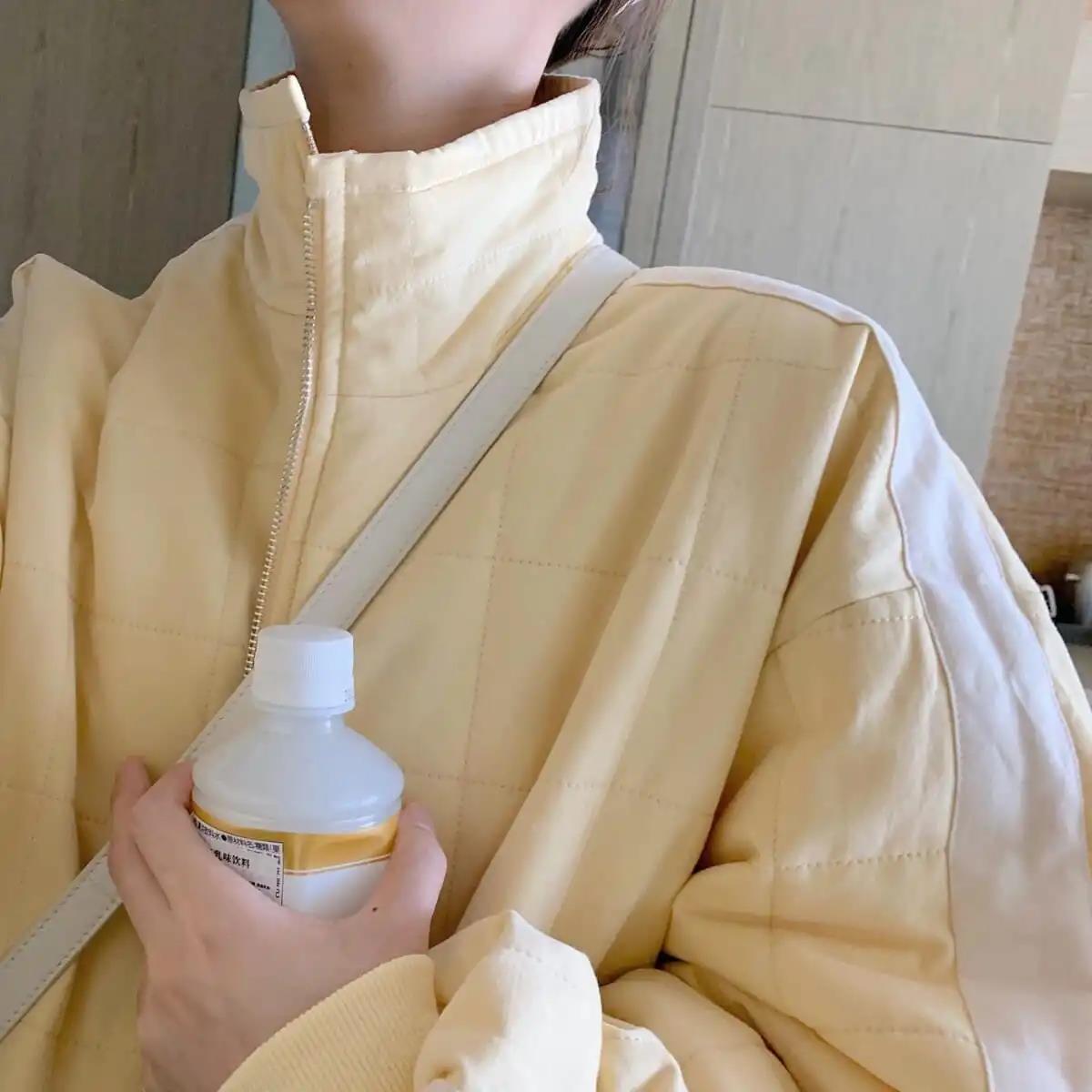 Color Matching Rhombic Cotton Jacket Female Korean Version of Oversize All-match Cotton Jacket Student Padded Jacket