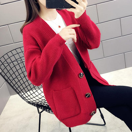 Spring and Autumn Knitted Sweater Cardigan Casual Jacket Thick Loose Young Women's Top