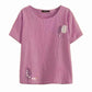 Cotton T-shirt Summer Literary Short-sleeved Women's Embroidered Large Size Stitching All-match Top