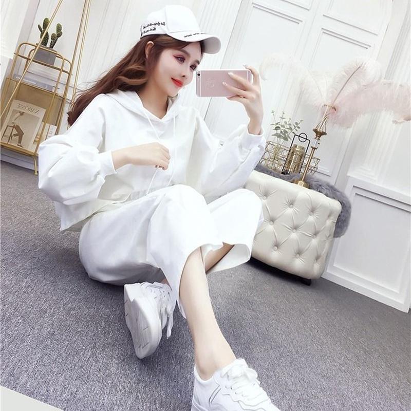 Casual Sports Suit Women's Hooded Sweater Loose Wide-leg Pants Two-piece Sports and Leisure Suit Women Were Thin and Tall