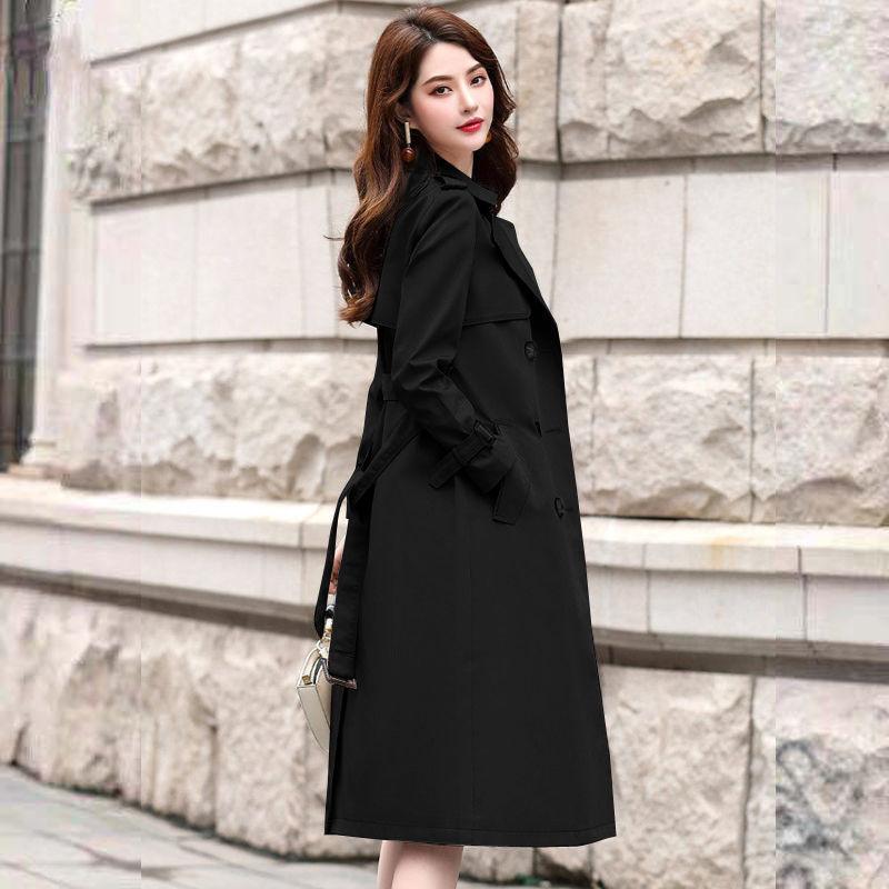Lining Windbreaker Women's Mid-length 2021 Spring and Autumn Drape Coat Women's Long Over-the-knee Coat