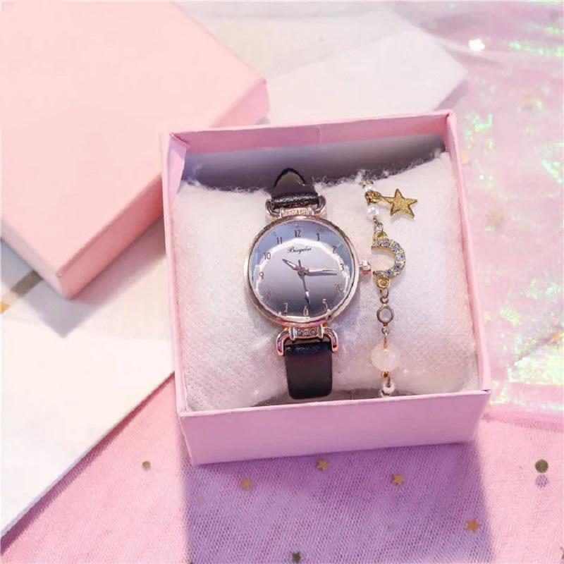 Women's Rhinestone Gradient Quartz Watch Niche Pink Luminous Waterproof Bracelet Watch Belt Quartz Diamond Watches