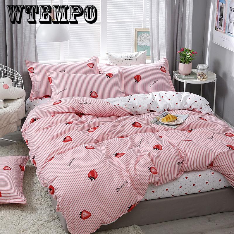 Four-piece Comfort Cotton Printed Quilt Cover  Bedroom Bedding Household Items Set Red Queen Size Stripe Bed Sheet