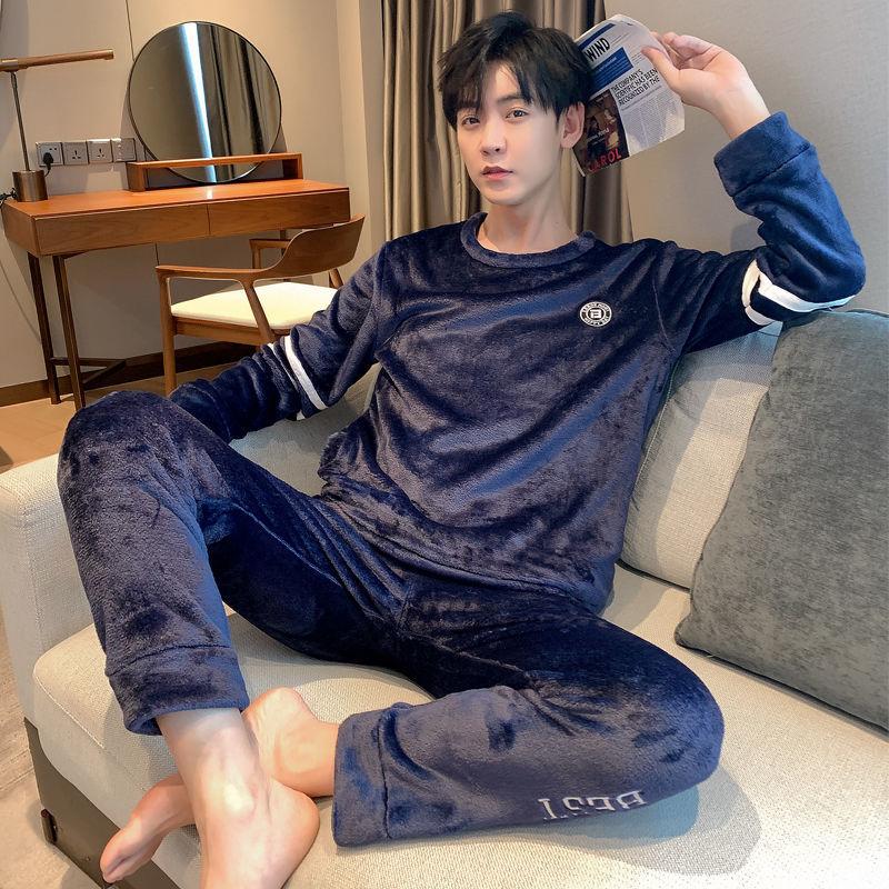 Pajamas Men's Winter Thickening Plus Velvet Warmth and Fertilizer Plus Size Loose Home Service Suit