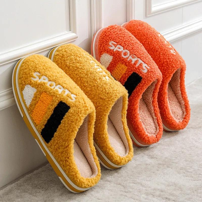 Autumn Winter Women Men Slippers Soft Sole Home Shoes Thick Warm Indoor Slippers Non-slip Sliders Cute Comfortable Footwear Couple Fur Fluffy Sliders