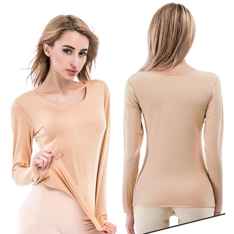 Women Winter Autumn Thermal Underwear O-neck Tops Female Tight Thicken Windproof Seamless Pajamas Soft Lining Long Sleeve High Elasticity Slim