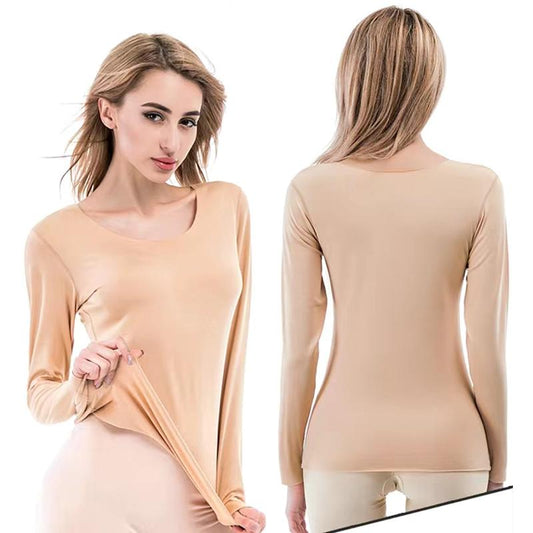 Women Winter Autumn Thermal Underwear O-neck Tops Female Tight Thicken Windproof Seamless Pajamas Soft Lining Long Sleeve High Elasticity Slim
