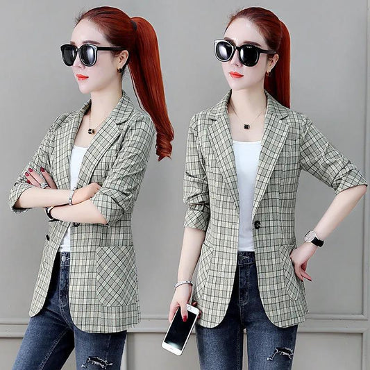 Autumn Women Plaid Blazers and Jackets Work Office Lady Suit Slim Single-breasted Business Female Blazer Coat Women's Casual Jacket