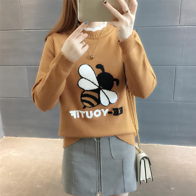 Pofulove Korean Wild Loose Long Sleeve Sweater Winter Half-high Collar Thick Sweater Women