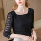 Lace Bottoming Shirt Women's Spring Three-quarter Sleeves A Word Collar Hollow Air Quality Crochet Small Shirt Slim Top