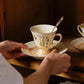French Wheat Ear Retro Gold Tracing Ceramic Coffee Cup and Saucer Palace English Afternoon Tea Black Tea Cup Flower Tea Cup