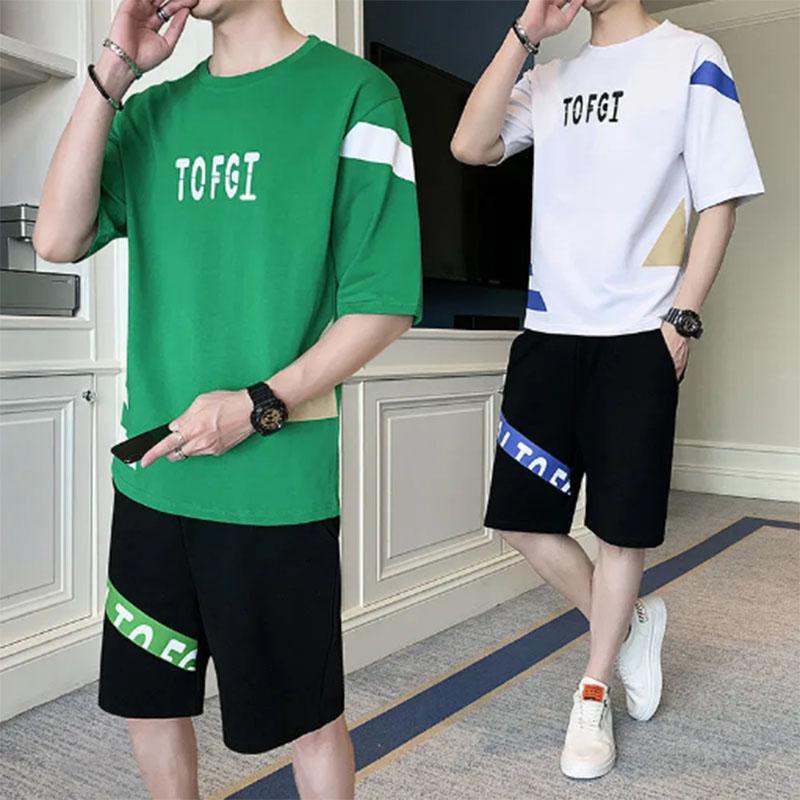 Short-sleeved Shorts Suit Men's Summer Casual Loose Handsome Student Striped Trend Summer Two-piece Suit