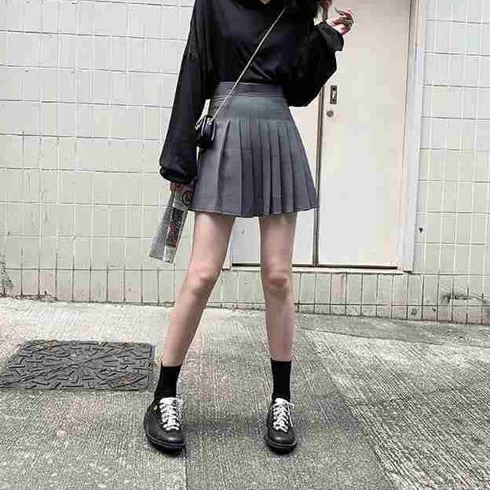Women High Waist Thin Pleated Skirt College Style Anti-lightening Solid Color Mini A-line Skirt