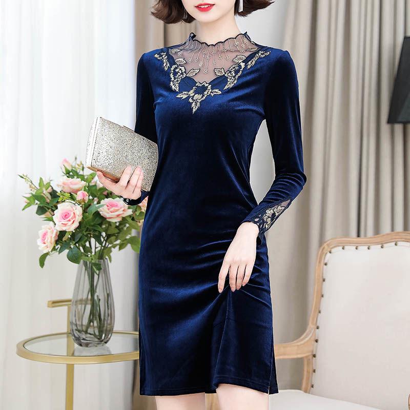 Mid-length plus size skirt lace dress long-sleeved woman spring and autumn dress woman