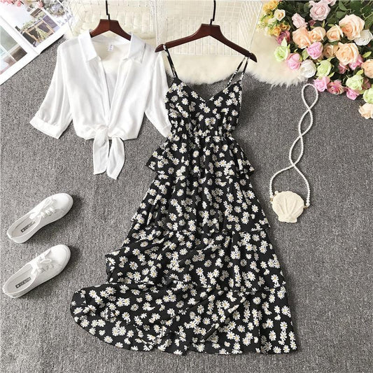 2piece Set Floral Print Sling Mid-length S-XXXXL Women's Summer Dress Chiffon Vacation Sandy Beach Daily Wear
