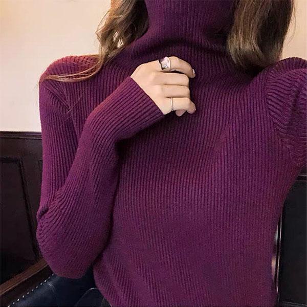 Turtleneck  Tight-fitting Bottoming Sweater Women Autumn and Winter Pile-neck All-match Pullover Slim Sweater Women