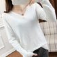 Spring and Autumn V-neck Loose Sweater Solid Color Knit Sweater Long-sleeved Bottoming Shirt Fashion Simple Female Top