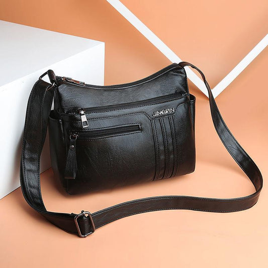 Sheep Leather Multi-layer Female Bag Fashion Trend Large Capacity Messenger Bag Middle-aged Lady Shoulder Bag Mother Bag
