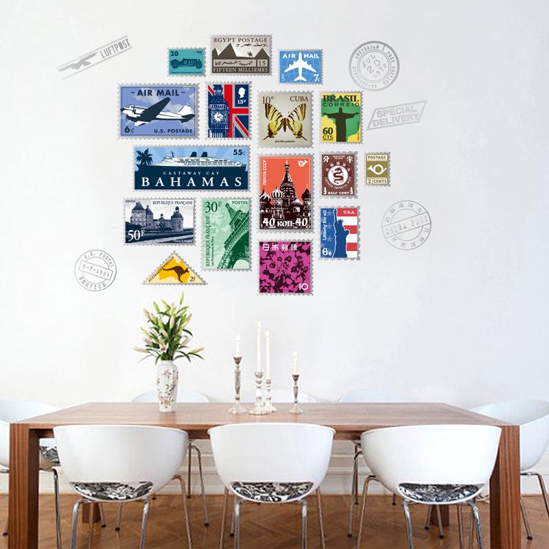 Creative Modern Stamp Album Wall Stickers Stamp Collection For Living Room Bedroom Hobby Art Decals