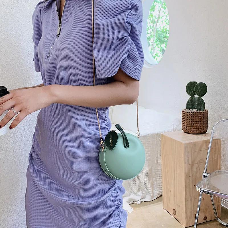 Round Bag Cartoon Fruit Messenger Bag Cute Small Bag Wild Mini PU Bag Girl Student Outing Trip Crossbody Bags