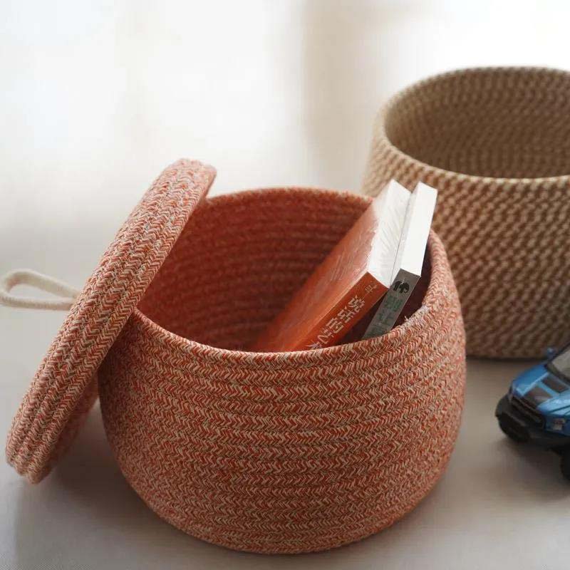 Weaving Storage Box Round Band Cover Basket Strapping Basket Storage Box Cosmetic Storage Basket