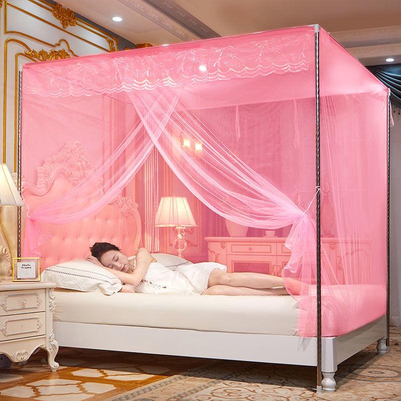 Lace Edge Decoration Old-fashioned Bed Encryption Mosquito Net Household Bedroom Square Top Single Double Mosquito Net with Rope Can Be Tied