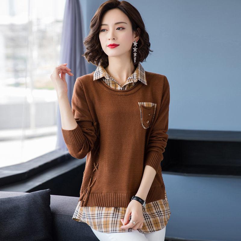 Spring and Autumn Shirt Collar Knitted Top Loose and Thin Long Sleeve Top Fashion Casual Women's Undershirt