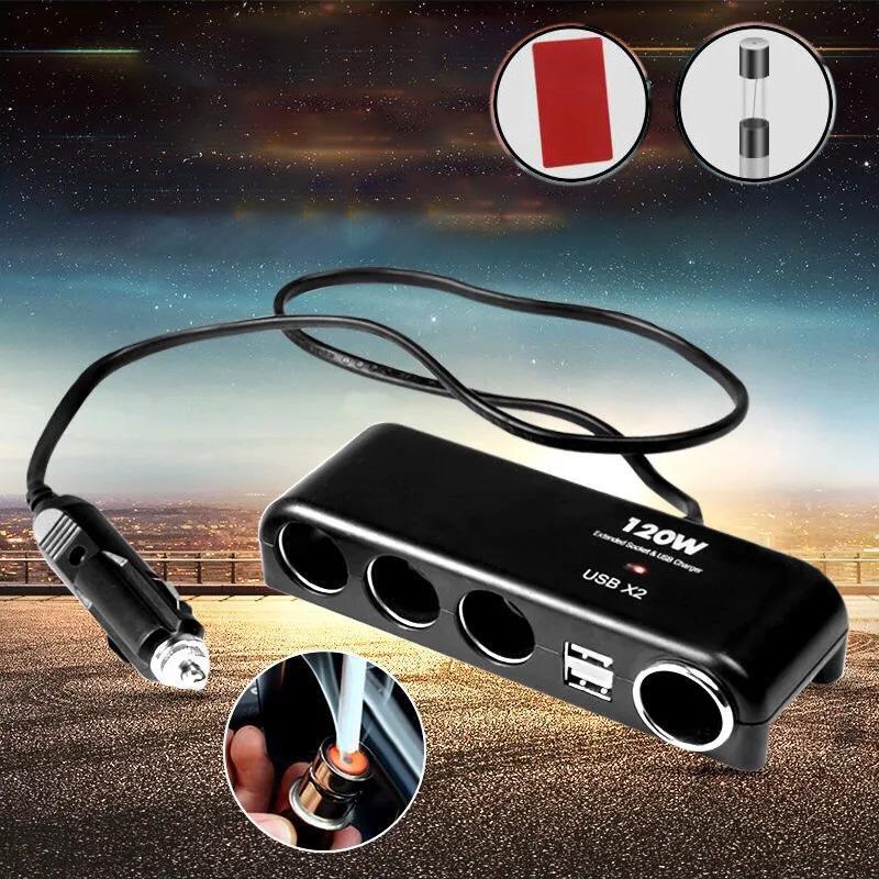 1/2pcs 120W 6-in-1 Car Charger Fast Charging Adapter Multifunctional Car Socket Cigarette Lighter Head Power Converter