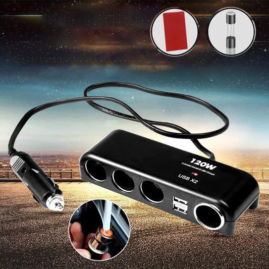 1/2pcs 120W 6-in-1 Car Charger Fast Charging Adapter Multifunctional Car Socket Cigarette Lighter Head Power Converter