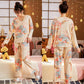 Women's Long-sleeved Floral Printing V-neck Pajamas Suit Home Wear Set Spring Sweet Casual Large Size Loose Pajamas Two-piece Set
