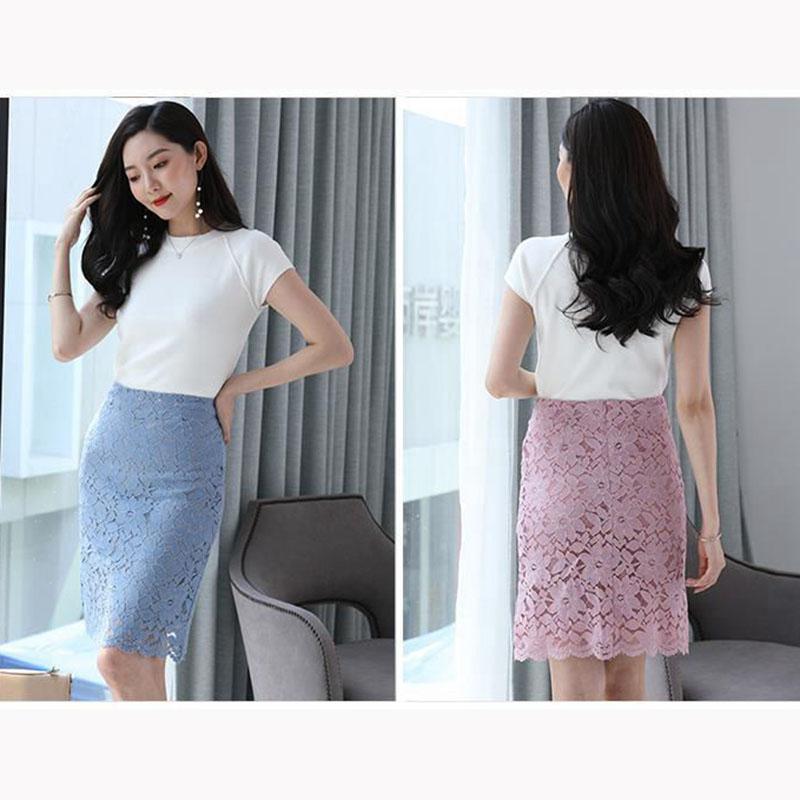 Hollow Embroidered Lace Short Skirt Large Size Hip A-line Skirt Women's Elegant Knee-length Slim Skirt Is Thin High Waist Skirt