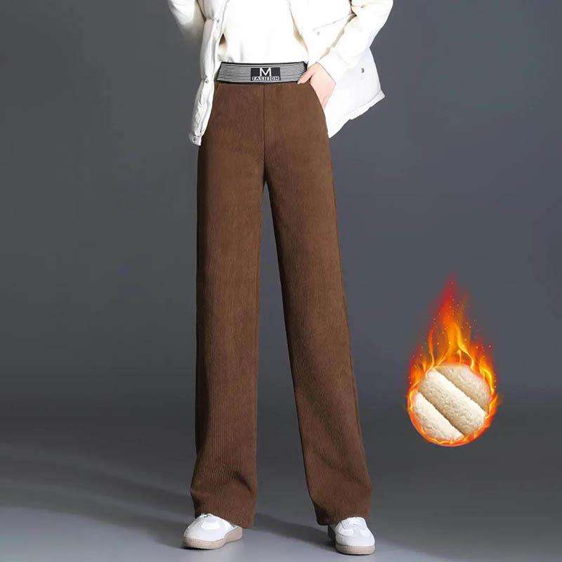 Plus Velvet Thickened Cord Velvet High Waist Wide Leg Pants Autumn Winter Loose Slim Fell In Straight Pants