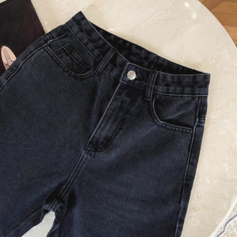 Autumn and Winter Embroidery Chessboard Grain Legs Full Points Must Be Slopes High Waist Slim Straight Micro-jeans Women