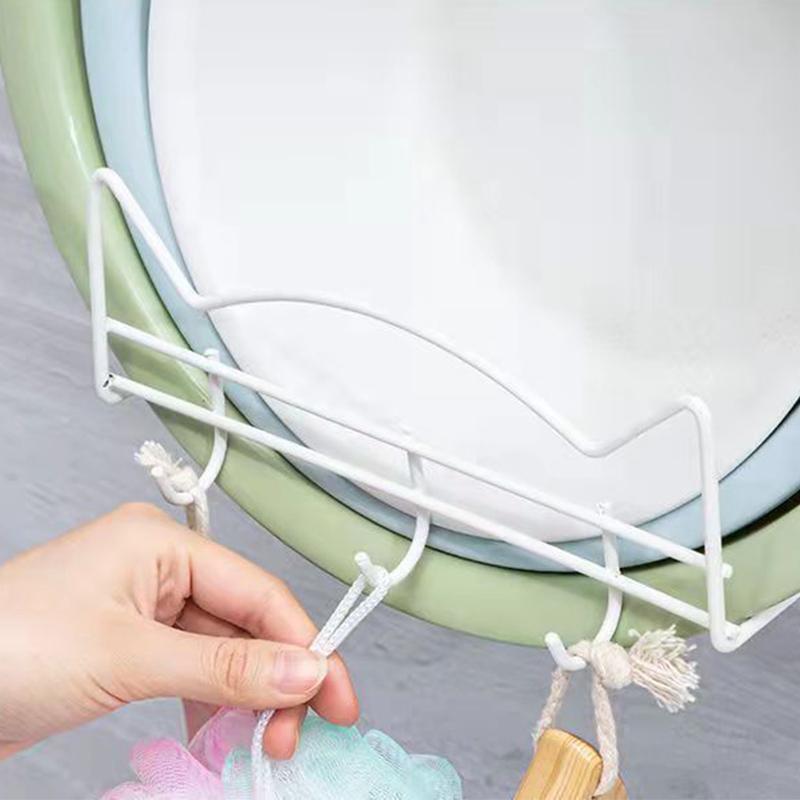 2PCS Washbasin Rack Put Basin Storage Rack Nail-free Towel Rack Dormitory Household Kitchen Bathroom Wall Hanging Rack Drain Basket Pot Cover Rack