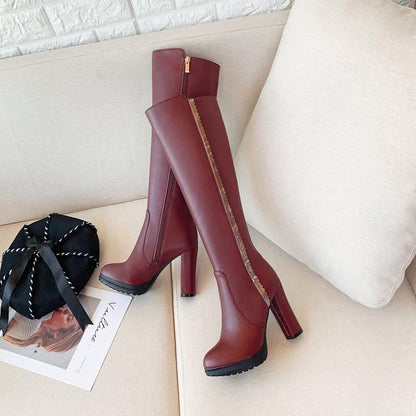 Women's boots autumn and winter round head simple wild high boots high heel high boots