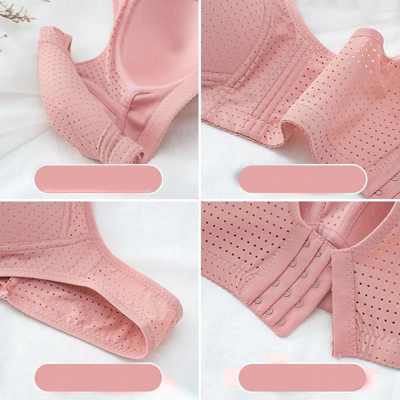 Spring and Summer Ice Silk Holes Hollow Breathable Comfortable Anti-glare No Steel Ring Gathered and Collected Female Underwear Bra
