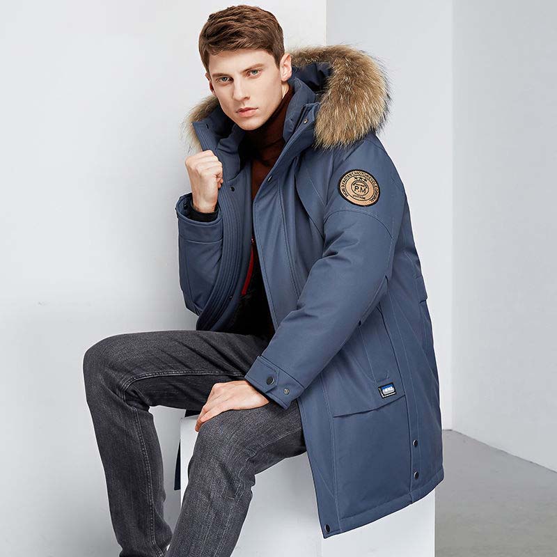 Down Jacket Men's Mid-length Plush Collar New Cold Winter Jacket Casual Hooded Down Jacket