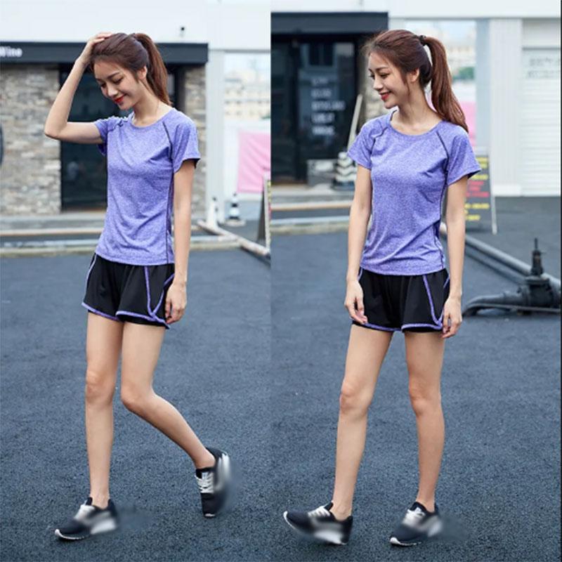 Summer Solid Color Yoga Clothes Short-sleeved Top Women's Quick-drying Running Sports Fitness Suit