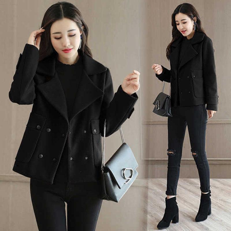 Woolen Jacket Women's Short Autumn and Winter Jacket Women's Solid Color Casual Coat