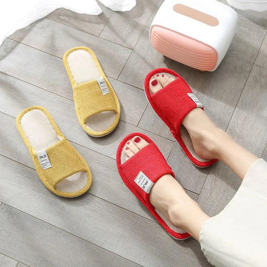 Linen Slippers Household Thick-soled Non-slip Indoor Cotton and Linen Spring and Autumn Four Seasons Home Soft-soled Floor Slippers Couple Women