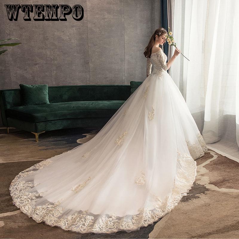 Bridal Wedding Gown White Lace Wedding Dress Train Vintage  vestido De noiva