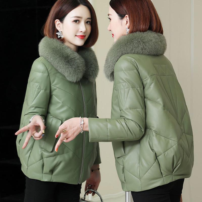 Women's Winter Korean Loose Quilted Coat Warm Padded Stand-collar Down Jacket Women's Solid Color Regular Down Jacket with Fur Collar
