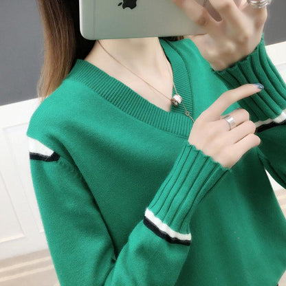 Women Sweater Winter Long Sleeve Sweater V-Neck Pullover Slim Knit Basic Knitted Sweaters