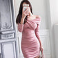 Pleated sexy skinny package hip dress woman autumn and winter strapless woman long sleeve dress