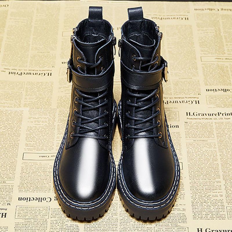 Woman Short Boots Autumn and Winter All-match Thick-soled British Style Martin Boots Single Boots Leather Boots